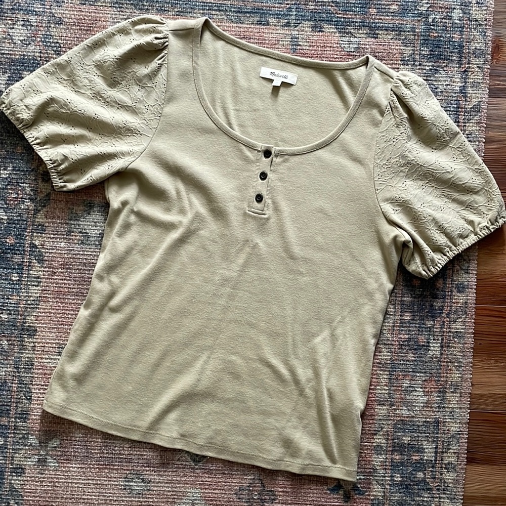 Women's Olive Green Lace Sleeve Top